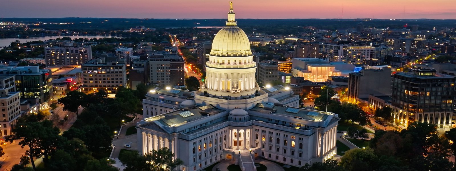 Wisconsin State Capitol at dusk